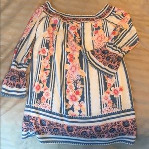 Floral off the boulder long sleeve short dress